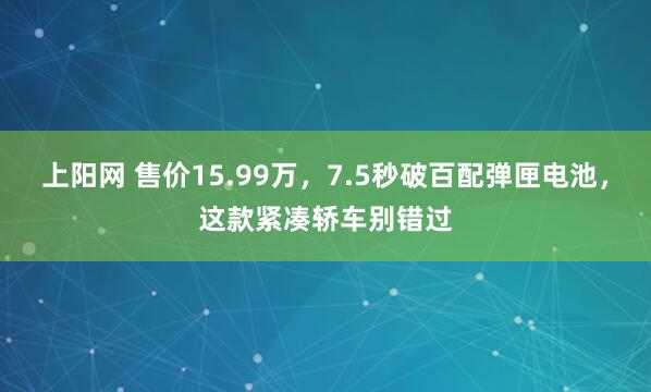 上阳网 售价15.99万，7.5秒破百配弹匣电池，这款紧凑轿车别错过